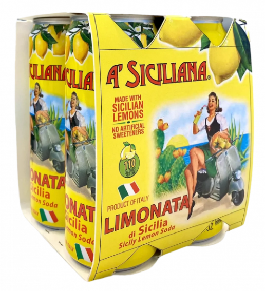Sicilian Lemon Soda, A’ Siciliana, 4 Pack - 4 x 330 mL (11.5 Fl Oz) Cans