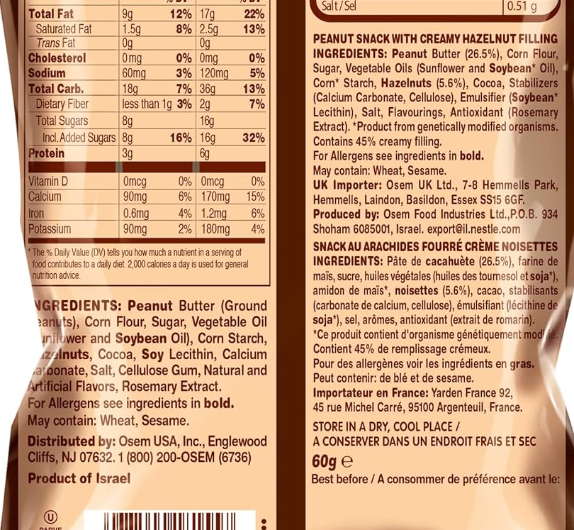 Bamba Peanut Butter Puffs with Creamy Hazelnut Filling, 2.1 oz