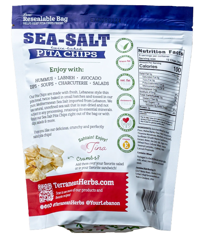 Sea Salt Twice-Baked Pita Chips (Terranean) 6.5 oz (184.27g)