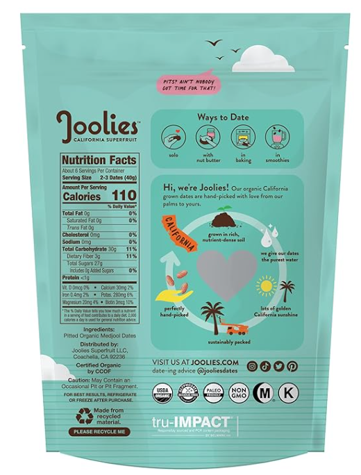 Organic Pit Free Medjool Dates (Joolies) 9 oz (255g)