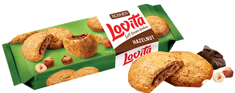 Lovita Filled Cookies, Hazelnut (Roshen) 127g