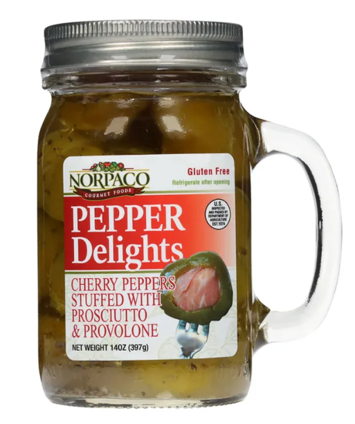 Pepper Delights, Cherry Peppers Stuffed with Prosciutto & Provolone (Norpaco) 14 oz