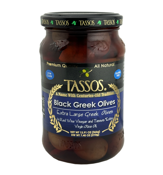 Black Greek Olives (Tassos) 12.9 oz