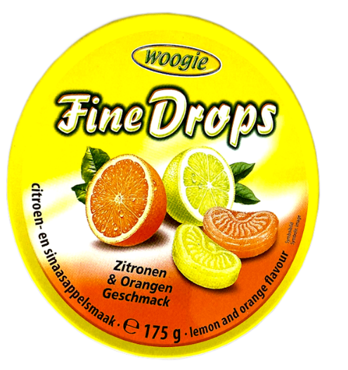 Fine Drops Lemon & Orange Candies (Woogie) 175g Tin